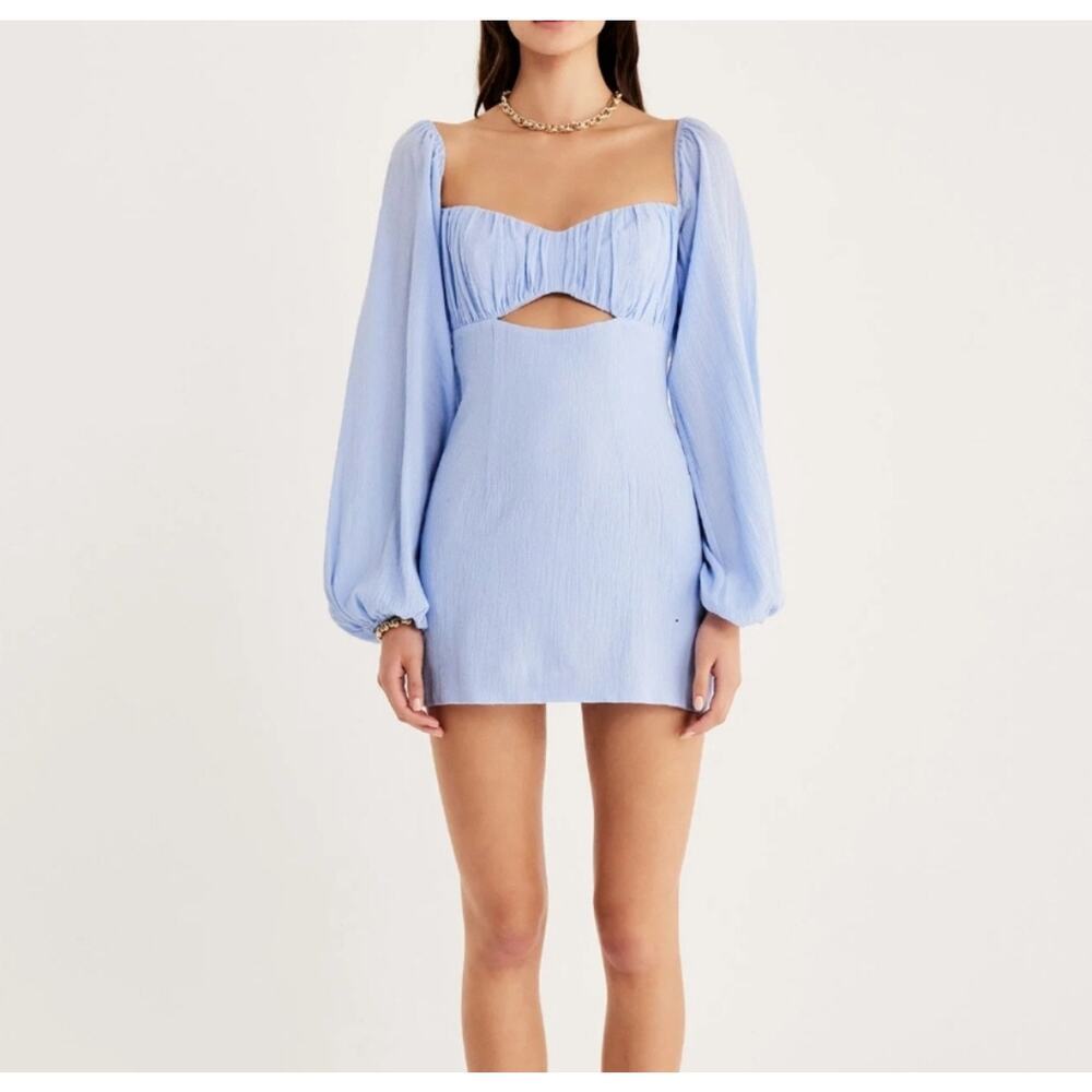 NWT RUMER Camille Long Sleeve Mini Dress In Blue Size Large